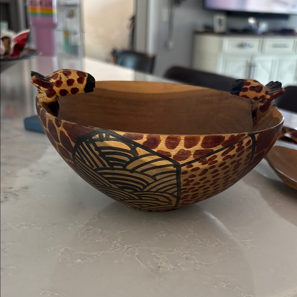 Giraffe Patterned Wooden Bowl
